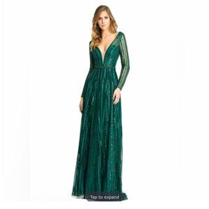 Mac Duggal Gown - NWT- 14 - Long Sleeve - Floor Length - Green Sequin